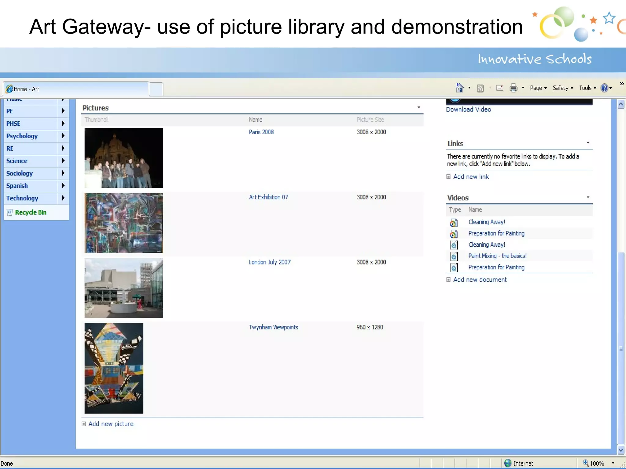Art Gateway- use of picture library and demonstration 