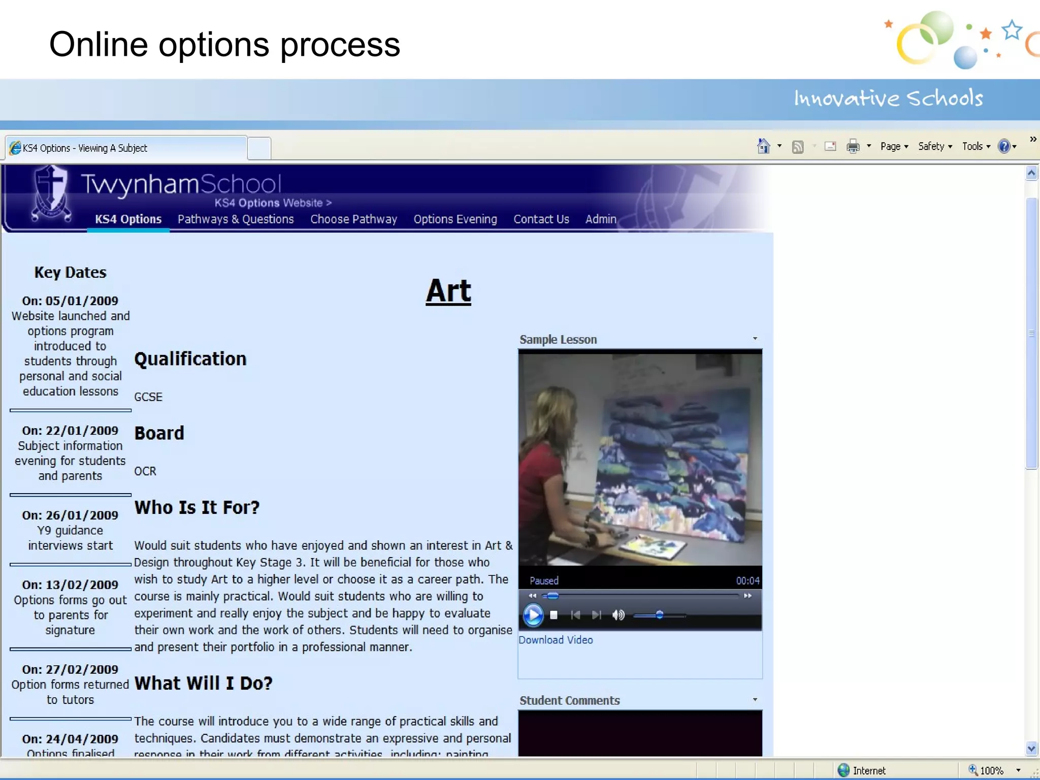 Online options process 