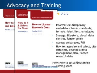 Advocacy and Training


                      •   Informatics: disciplinary
                          metadata schema, sta...