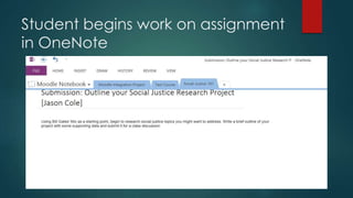 Student begins work on assignment
in OneNote
 