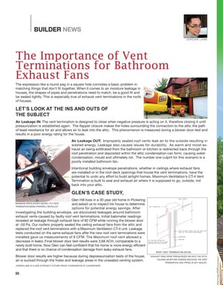 30
BUILDER NEWS
The Importance of Vent
Terminations for Bathroom
Exhaust Fans
The expression like a round peg in a square ...