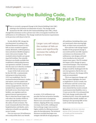 BETTERBUILDER.CA | ISSUE 21 | SPRING 201710
industryexpert / MICHAEL LIO
So why did the NBC change the
run dimension? Acco...