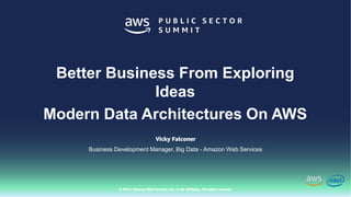 © 2018, Amazon Web Services, Inc. or Its Affiliates. All rights reserved.
Vicky Falconer
Business Development Manager, Big Data - Amazon Web Services
Better Business From Exploring
Ideas
Modern Data Architectures On AWS
 