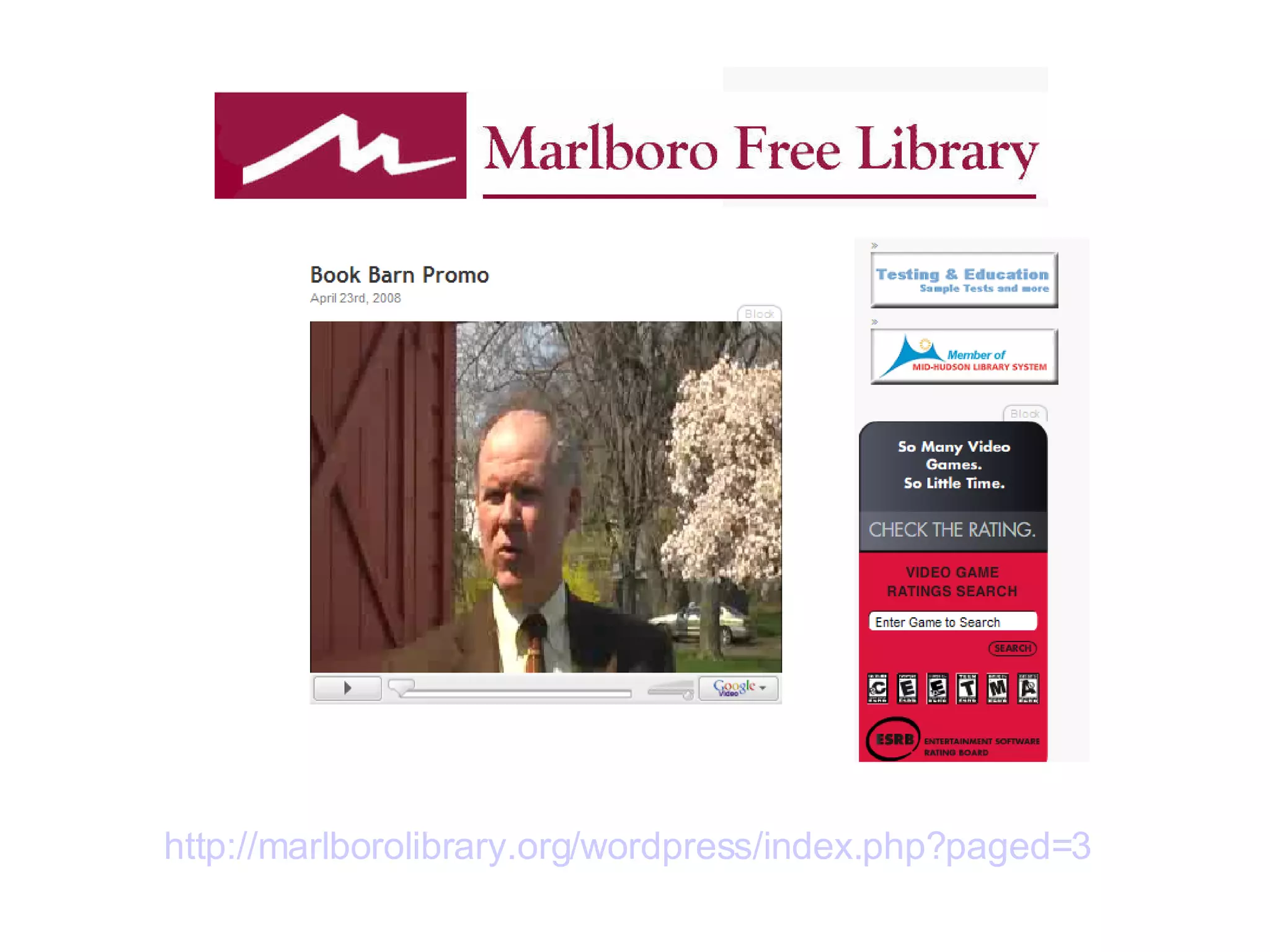 “ Book Barn Promo” http://marlborolibrary.org/wordpress/index.php?paged=3   