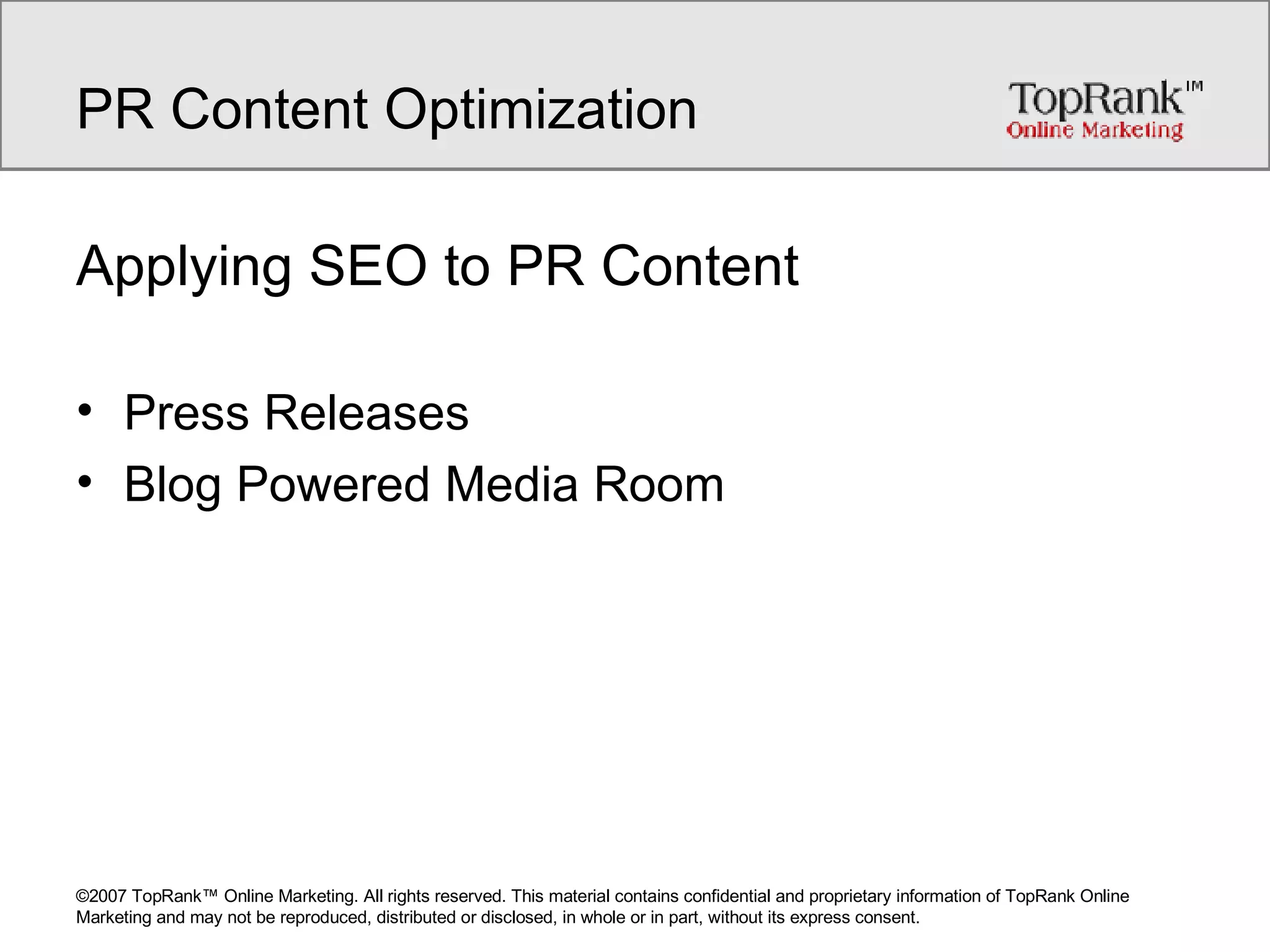 PR Content Optimization Applying SEO to PR Content Press Releases Blog Powered Media Room 