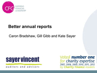 Better annual reports
Caron Bradshaw, Gill Gibb and Kate Sayer
 