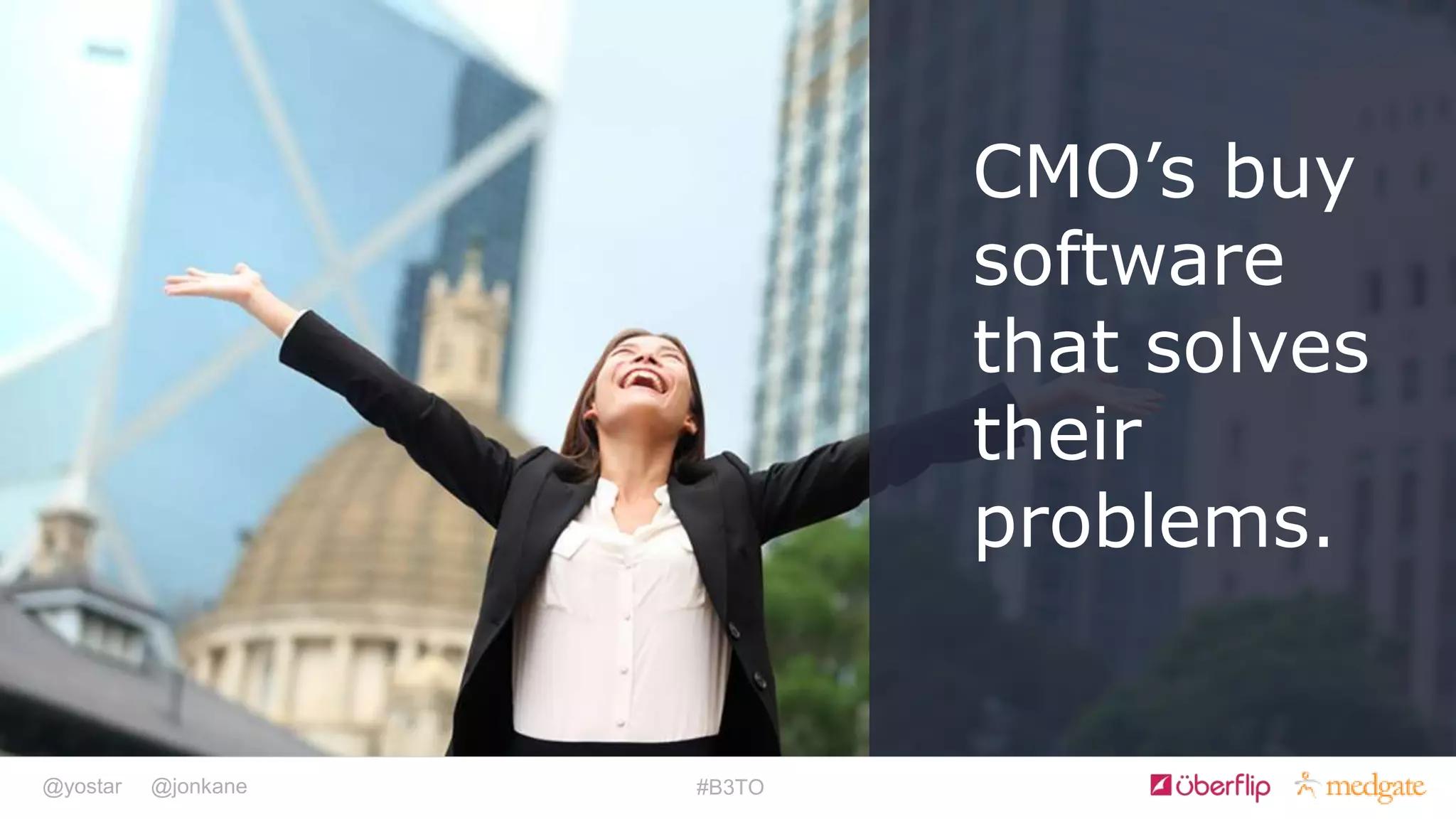 @yostar @jonkane #B3TO
CMO’s buy
software
that solves
their
problems.
 