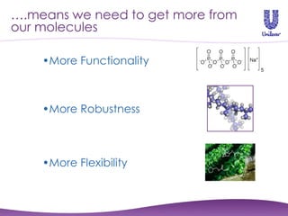 ….means we need to get more from
our molecules

    •More Functionality



    •More Robustness



    •More Flexibility
 