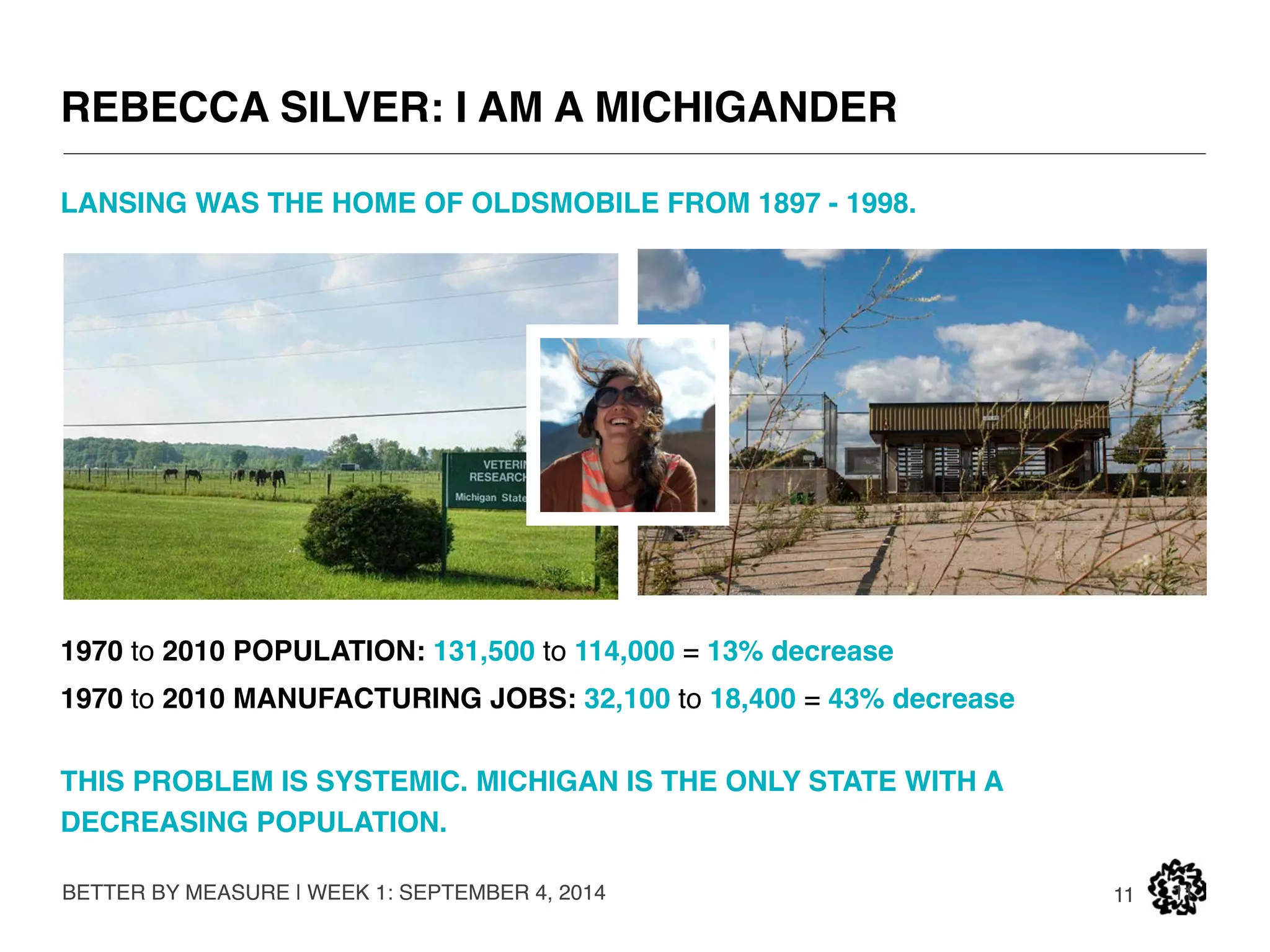 WHAT HAPPENED? 
THE CLEAN AIR ACT PASSED IN 1970 AND IN THE 1973 ARAB OIL EMBARGO 
SHOOK THE AUTO INDUSTRY. 
LARGE, GAS-GUZZLING CARS GAVE WAY TO SMALL, FUEL-EFFICIENT 
JAPANESE IMPORTS. 
TODAY WE OUTSOURCE OUR ENVIRONMENTAL IMPACTS. 
BETTER BY MEASURE | WEEK 1: SEPTEMBER 4, 2014 
11 11 
 