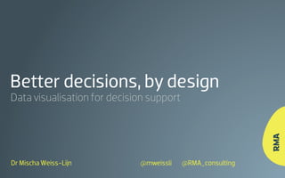 Data visualisation for decision support
Better decisions, by design
Dr Mischa Weiss-Lijn @mweissli @RMA_consulting
 