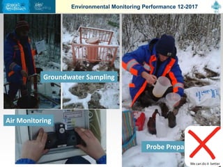 Environmental Monitoring Performance 12-2017
Air Monitoring
Groundwater Sampling
Probe Preparation
We can do it better
 