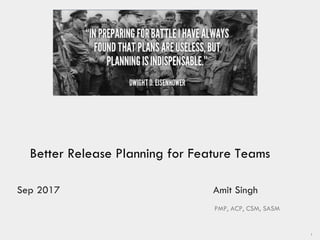 Better Release Planning for Feature Teams
Sep 2017 Amit Singh
PMP, ACP, CSM, SASM
1
 