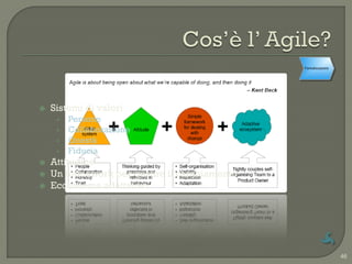 Formalizzazione




   Sistemi di valori
     •   Persone
     •   Collaborazione
     •   Onestà
     •   Fiducia
   Attitudine
   Un framework per gestire il cambiamento
   Ecosistema adattativo




                                                                46
 