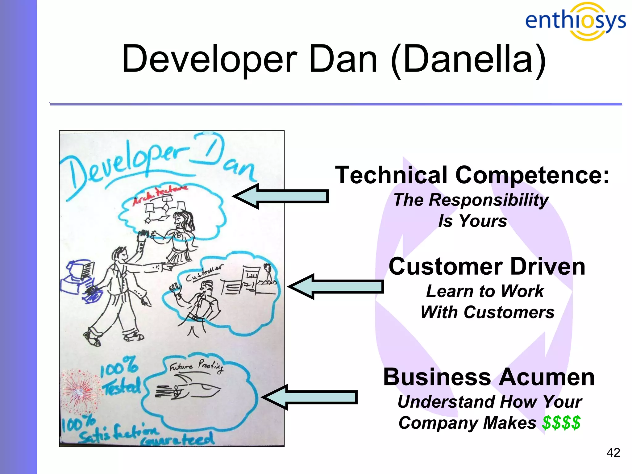 Developer Dan (Danella) Technical Competence: The Responsibility  Is Yours Customer Driven Learn to Work  With Customers Business Acumen Understand How Your Company Makes  $$$$ 