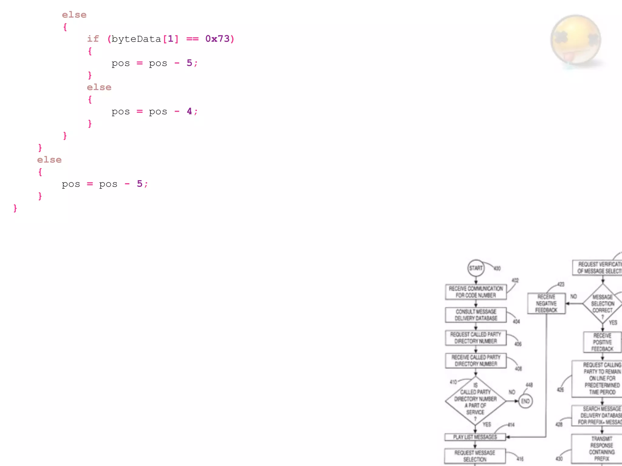 else
           {
                  if (byteData[1] == 0x73)
                  {
                       pos = pos - 5;
                  }
                  else
                  {
                       pos = pos - 4;
                  }
           }
    }
    else
    {
           pos = pos - 5;
    }
}
 