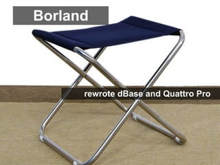 Borland




      rewrote dBase and Quattro Pro
 