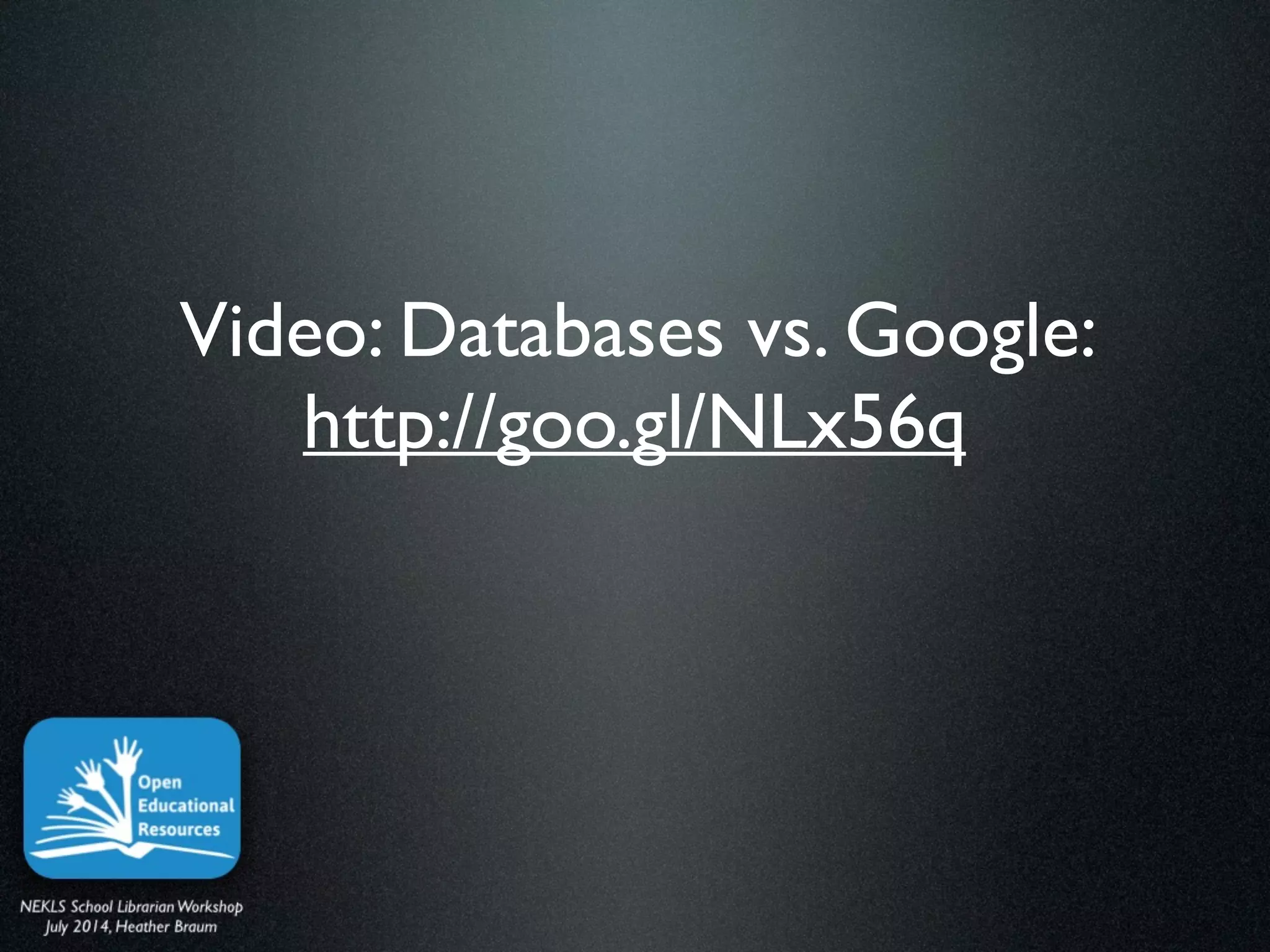 Video: Databases vs. Google:
http://goo.gl/NLx56q
 
