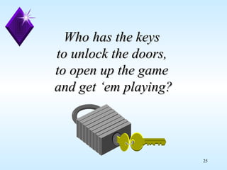 Who has the keys  to unlock the doors,  to open up the game  and get ‘em playing? 