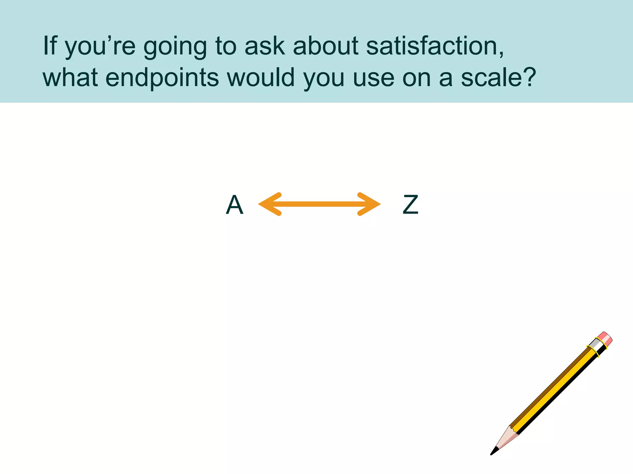If you‟re going to ask about satisfaction,
what endpoints would you use on a scale?



               A              Z
 
