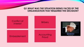 Q1.WHAT WAS THE SITUATION BEING FACED BY THE 
ORGANIZATION THAT REQUIRED THE DECISION? 
 