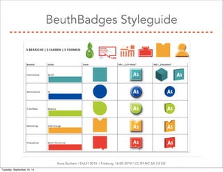 BeuthBadges Styleguide 
Ilona Buchem / DeLFI 2014: / Freiburg, 16-09-2014 / CC BY-NC-SA 3.0 DE 
Tuesday, September 16, 14 
 