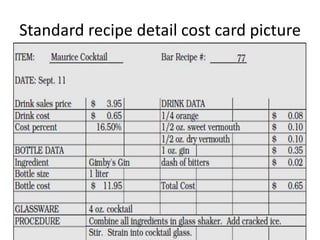 Standard recipe detail cost card picture
 