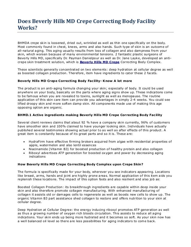 Does Beverly Hills Md Crepe Correcting Body Facility Works