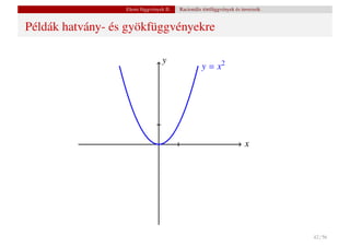 Elemi függvények II.   Racionális törtfüggvények és inverzeik


Példák hatvány- és gyökfüggvényekre

                                  y
                                                   y = x2




                                                                       x




                                                                                  42 / 56
 
