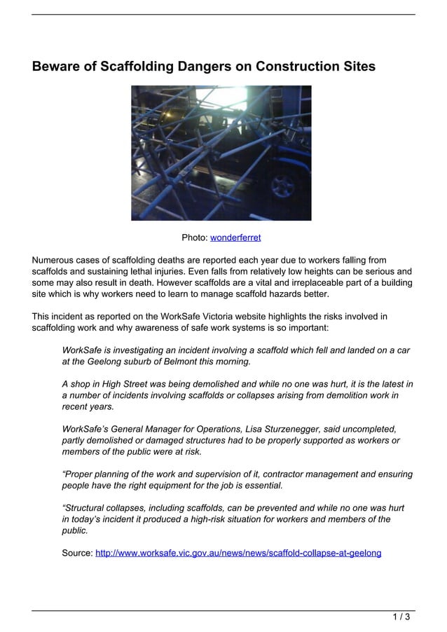 Beware of Scaffolding Dangers on Construction Sites | PDF
