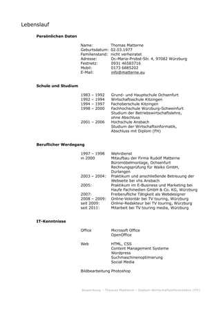 Bewerbung | Thomas Matterne