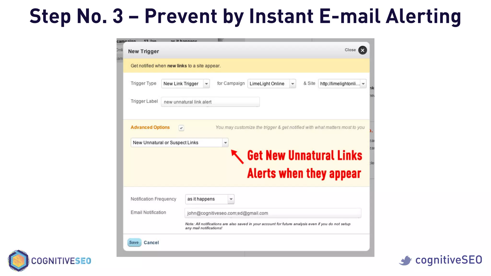 cognitiveSEO
Step No. 3 – Prevent by Instant E-mail Alerting
 
