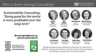 Who is Warm Springs Consulting?
Amber
Bieg
Partner, Sr.
Consultant
Deb
LaSalle
Partner, Sr.
Consultant
Mitch Samson
Sr Sus...