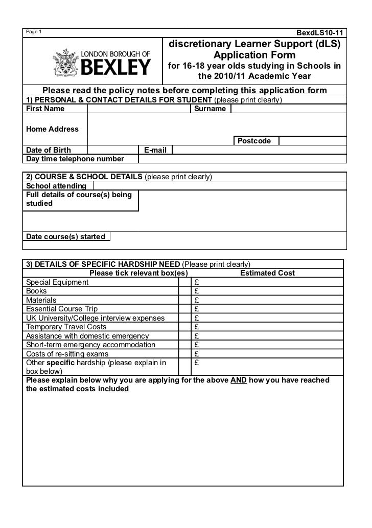 Bexley hardship fund application form