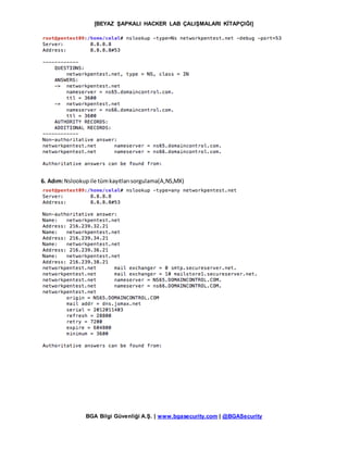[BEYAZ ŞAPKALI HACKER LAB ÇALIŞMALARI KİTAPÇIĞI]
BGA Bilgi Güvenliği A.Ş. | www.bgasecurity.com | @BGASecurity
6. Adım:Nslookupile tümkayıtlarısorgulama(A,NS,MX)
 