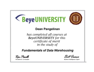 BeyeUniversity Certificate - Fundamentals of Data Warehousing