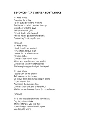 Beyoncé – If I Were a Boy Lyrics