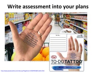 Write assessment into your plans
http://www.perpetualkid.com/index.asp?PageAction=VIEWPROD&ProdID=2534
 