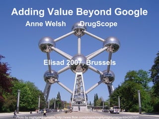 Adding Value Beyond Google Anne Welsh  DrugScope  Elisad 2007, Brussels Photo by mightymightymatze,  http://www.flickr.com/photos/mightymightymatze/484085707/ 