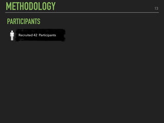 Recruited 42 Participants
13
PARTICIPANTS
METHODOLOGY
 