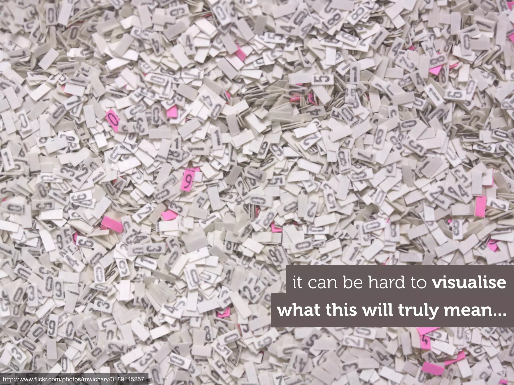 it can be hard to visualise
what this will truly mean...
http://www.ﬂickr.com/photos/mwichary/3189145257
 