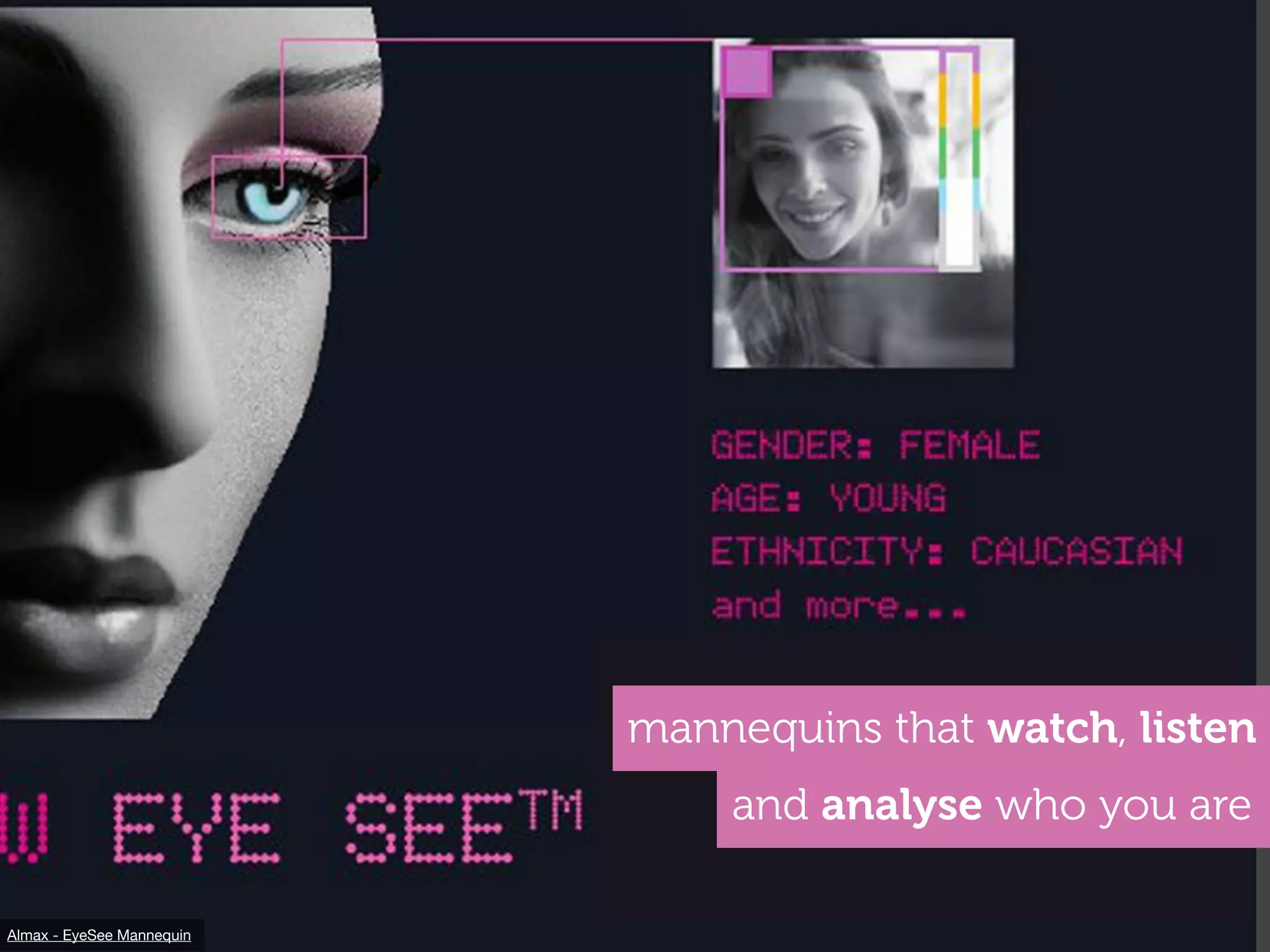 Almax - EyeSee Mannequin
mannequins that watch, listen
and analyse who you are
 