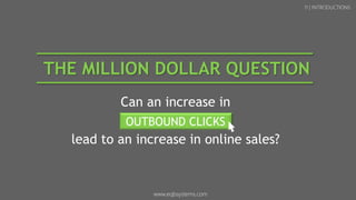 Can an increase in
lead to an increase in online sales?
11 | INTRODUCTIONS
THE MILLION DOLLAR QUESTION
OUTBOUND CLICKS
www.eqbsystems.com
 