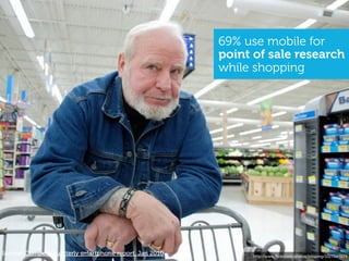 69% use mobile for
                                                        point of sale research
                                                        while shopping




Source: Compete quarterly smartphone report, Jan 2010         http://www.ﬂickr.com/photos/lollaping/3327541574
 