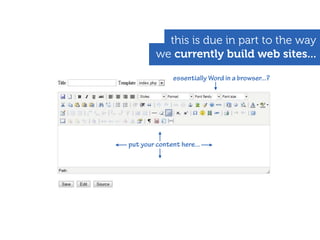 this is due in part to the way
         we currently build web sites...

              essentially Word in a browser...?

...