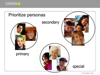 Prioritize personas primary secondary special 