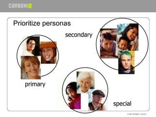 Prioritize personas primary secondary special 