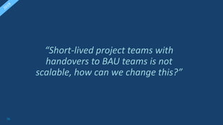56
“Short-lived project teams with
handovers to BAU teams is not
scalable, how can we change this?”
 