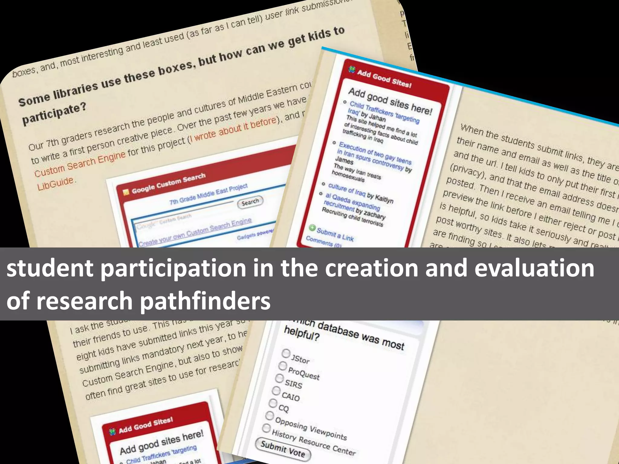 student participation in the creation and evaluation of research pathfinders