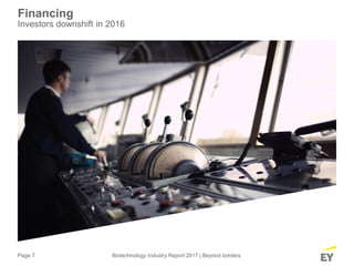 Page 7 Biotechnology Industry Report 2017 | Beyond borders
Financing
Investors downshift in 2016
 