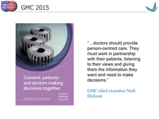 Vascular surgery @ Tallaght
GMC 2015
“…doctors should provide
person-centred care. They
must work in partnership
with their patients, listening
to their views and giving
them the information they
want and need to make
decisions.”
GMC chief executive Niall
Dickson
 